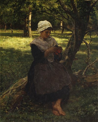 Una Ragazza Contadina che Lavora a Maglia, ca. 1870 da Jules Breton
