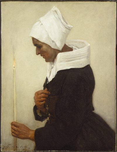 Contadina bretone che tiene una candela, c.1869 da Jules Breton