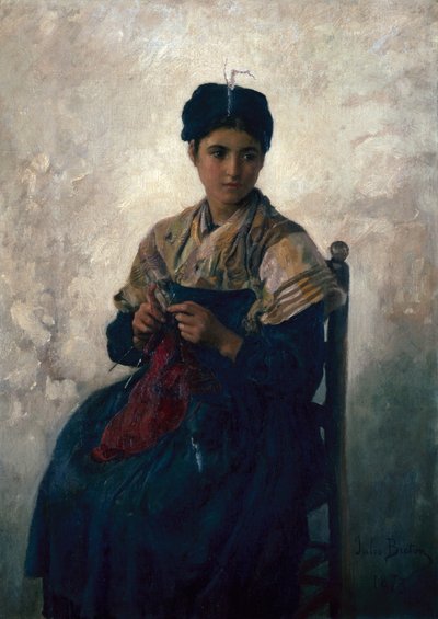 Ragazza Contadina che Lavora a Maglia da Jules Breton