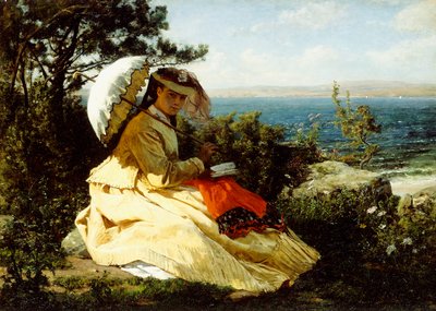 La donna con il parasole; Baia di Douarnenez, 1871 da Jules Breton