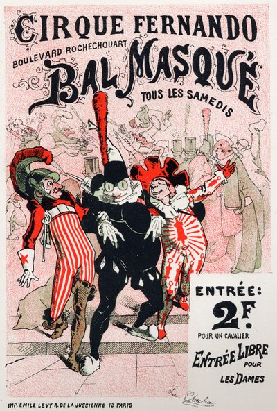 Arte. Intrattenimento. Ballo in maschera del circo Fernando, Parigi. Poster di Jules Cheret, Francia, c.1870-80 da Jules Cheret