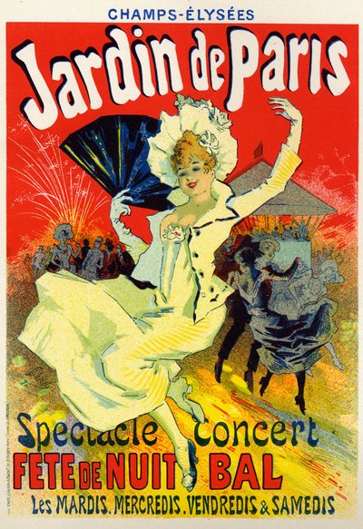 Arte, Intrattenimento. Jardin de Paris, bal ai Champs Elysees, Parigi. Poster di Jules Cheret, Francia, c.1895 da Jules Cheret