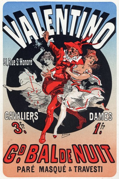 Arte. Intrattenimento. Valentino, Ballo in maschera a Parigi. Poster di Jules Chéret, Francia, c.1870 da Jules Cheret