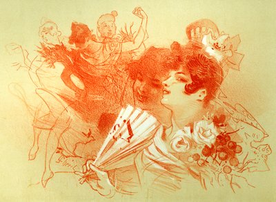 Al ballo - disegno (sanguigna) di Jules Cheret (1836 - 1932) - giovani donne e ballerini - danza - collezione privata - da Jules Cheret