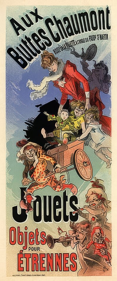Aux Buttes Chaumont. Manifesto pubblicitario per un negozio di giocattoli. Circa 1900 da Jules Cheret
