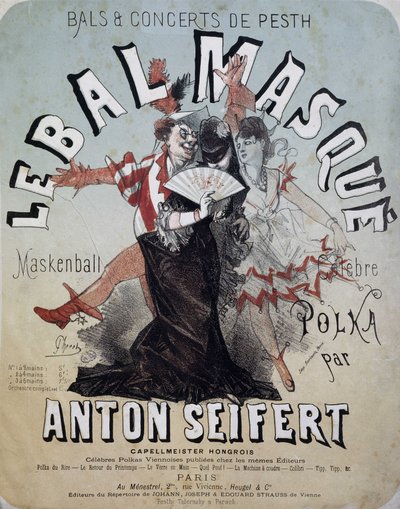 Ballo e concerto di Pesth: il ballo in maschera (Maskenball, famosa polka di Anton Seifert) - manifesto di Jules Cheret, n.d. da Jules Cheret
