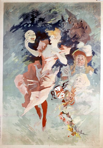 Poster di Carnevale di Jules Cheret: donna con maschera, B.N. Parigi. XIX secolo. da Jules Cheret