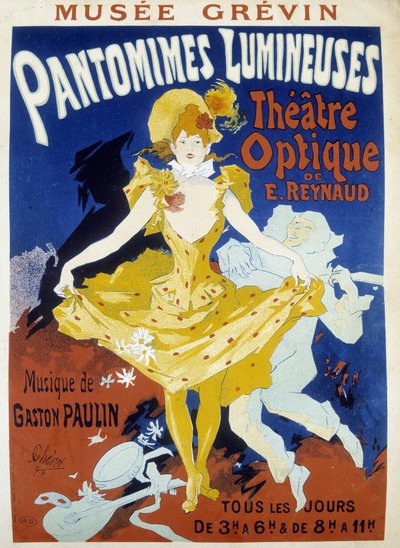Danzatrice e musicista - manifesto per le pantomime luminose di Reynaud e Paulin al museo Grévin da Jules Cheret