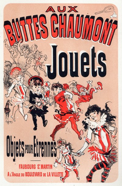 Economia. Aux Buttes Chaumont, negozio di giocattoli a Parigi. Poster di Jules Cheret, Francia, c.1880 (poster) da Jules Cheret