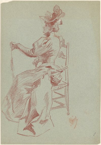 Elegante signora seduta su una sedia da Jules Cheret