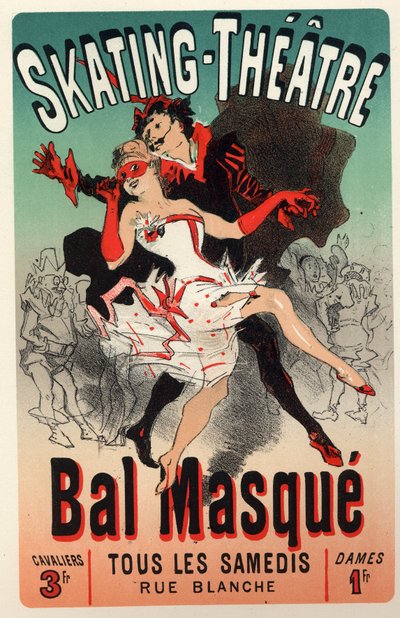 Intrattenimento. Teatro. Ballo in maschera al Teatro del Pattinaggio, Parigi. Poster di Jules Cheret, Francia, c.1875 (poster) da Jules Cheret