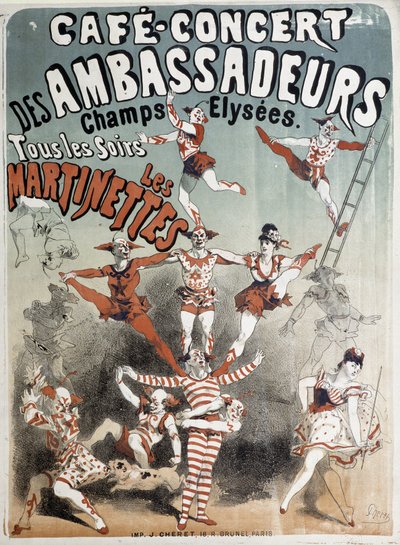 Les Martinettes al Cafe-Concert des Ambassadeurs - Poster di Jules Cheret, fine XIX secolo da Jules Cheret