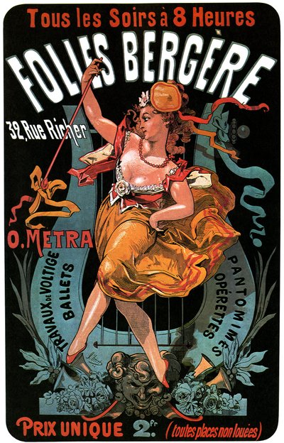 Poster per il Folies-Bergere 1874 di Jules Cheret - lavori acrobatici, balletti, pantomime, operette, danza, ballerina, music hall, Parigi gaia, Parigi di notte da Jules Cheret
