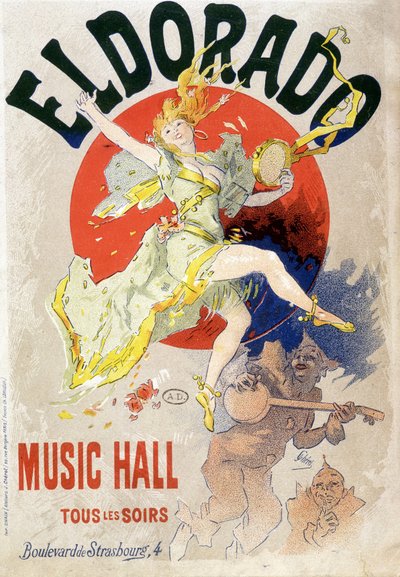 Poster per il Music Hall programmato ogni sera al Teatro Eldorado, boulevard de Strasbourg a Parigi. Intorno al 1900 (litografia) da Jules Cheret