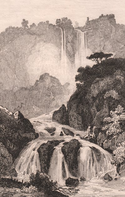 Vista delle Cascate delle Marmore vicino a Terni, Umbria, Italia, incisione su acciaio dopo un disegno di Jules Coignet da Jules Coignet
