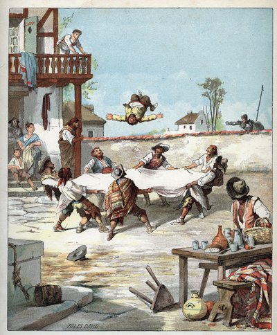 In locanda Sancho Panza viene maltrattato, chiama il suo padrone Don Chisciotte per aiutarlo - All