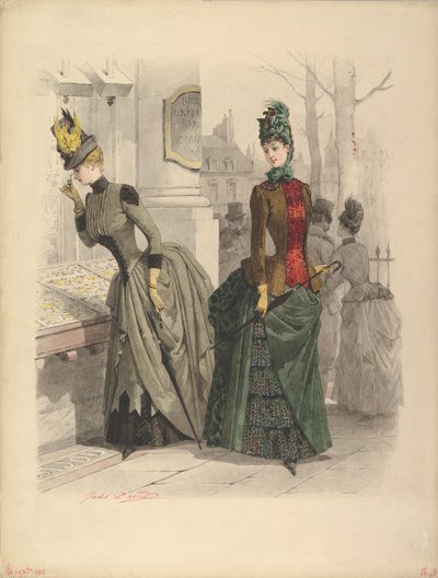 Due donne in abiti da giorno: Disegno preparatorio per una tavola di moda da Jules David