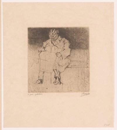 Anziano signore con bastone seduto su una panchina Le pain quotidien da Jules De Bruycker (signed by artist)