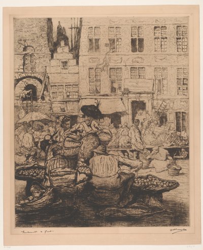Veduta della città con mercato della frutta a Gent da Jules De Bruycker (signed by artist)