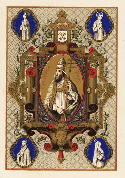 Ritratto di San Gregorio, Papa Gregorio I, con triregno o tripla corona, e ferula papale, all