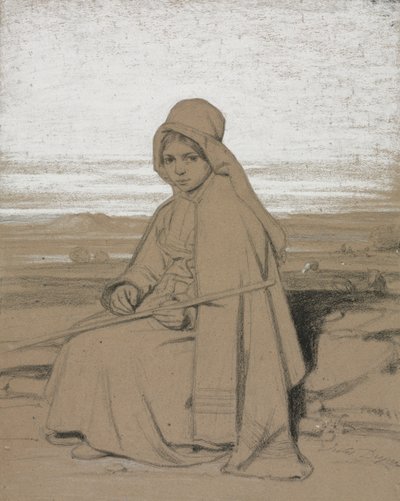Una pastorella seduta, 1800s da Jules Dupré