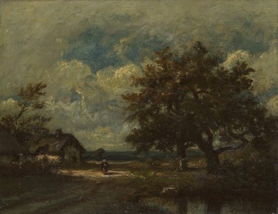 Il cottage lungo la strada, cielo tempestoso da Jules Dupré