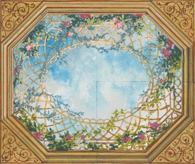 Progetto per un soffitto dipinto con nuvole, tralicci e rose da Jules Edmond Charles Lachaise and Eugène Pierre Gourdet