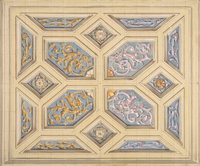 Progetto per un soffitto a cassettoni decorato con rinceaux da Jules Edmond Charles Lachaise and Eugène Pierre Gourdet