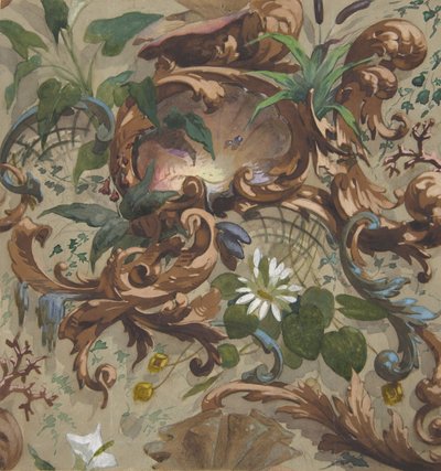 Progetto per carta da parati con conchiglie, ninfee e canne, 1830-97 da Jules Edmond Charles Lachaise and Eugène Pierre Gourdet