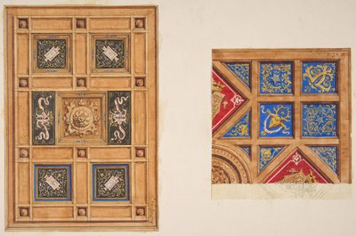 Due disegni per soffitto a pannelli con decorazione dipinta da Jules Edmond Charles Lachaise and Eugène Pierre Gourdet