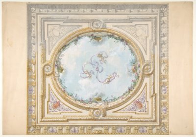 Progetto per un soffitto in stile rococò con un oculo trompe l