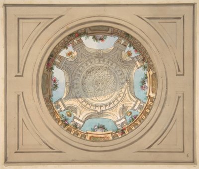 Progetto per un soffitto con balaustra trompe l