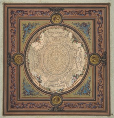 Progetto per la decorazione di un soffitto con un dipinto trompe l