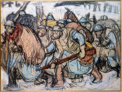 Prima Guerra Mondiale: Soldati con maschera antigas da Jules Emile Zingg