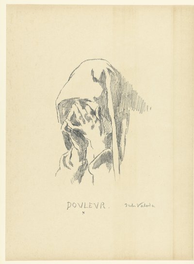 Testa di donna in lutto con il viso tra le mani da Jules Emmanuel Valadon