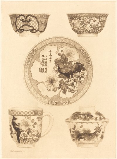 Cinque pezzi di porcellana da Jules Ferdinand Jacquemart