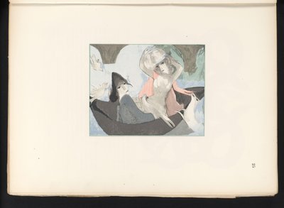 Due figure femminili con uccelli e un cane da Jules Germain