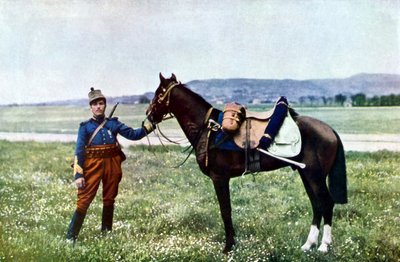 Un brigadiere francese e il suo cavallo durante la battaglia della Marna a est di Parigi, settembre 1914 da Jules Gervais Courtellemont