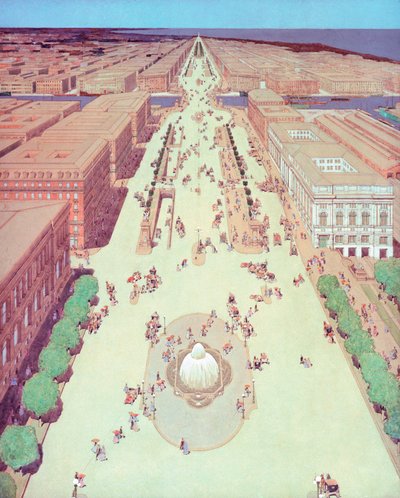 Proposta di boulevard per collegare i lati nord e sud del fiume Chicago da Jules Guerin