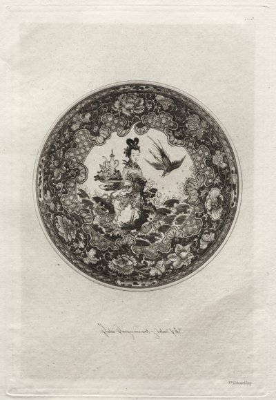 Piatto con fondo smaltato ricco e medaglione che rappresenta la dea Kounin da Jules Jacquemart