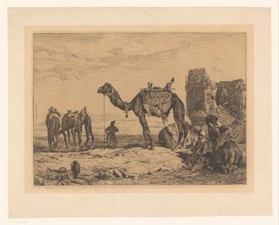 Paesaggio con cammelli vicino a una rovina da Jules Joseph Augustin Laurens (signed by artist)