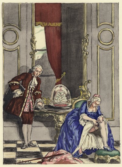 Illustrazione per le memorie di Casanova (litografia a colori) da Jules Marie Auguste Leroux