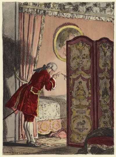 Illustrazione per le memorie di Casanova (litografia a colori) da Jules Marie Auguste Leroux