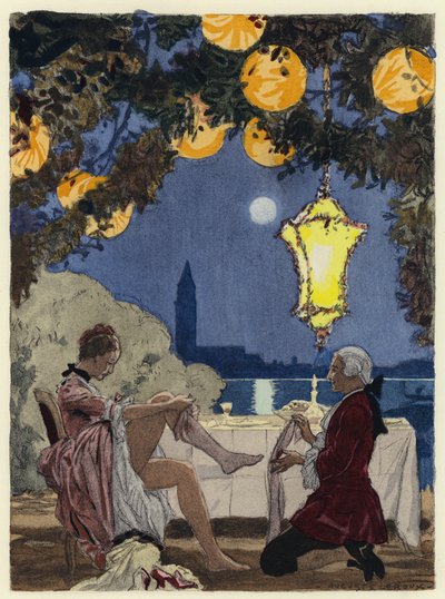 Illustrazione per le memorie di Casanova (litografia a colori) da Jules Marie Auguste Leroux