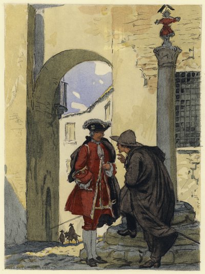 Illustrazione per le memorie di Casanova (litografia a colori) da Jules Marie Auguste Leroux