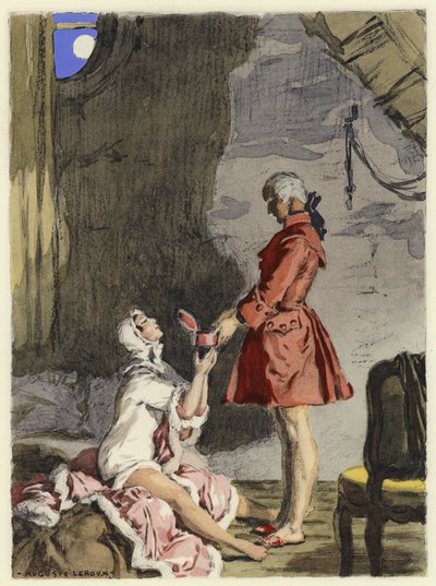 Illustrazione per le memorie di Casanova (litografia a colori) da Jules Marie Auguste Leroux