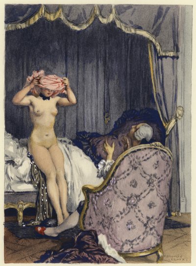 Illustrazione per le memorie di Casanova (litografia a colori) da Jules Marie Auguste Leroux