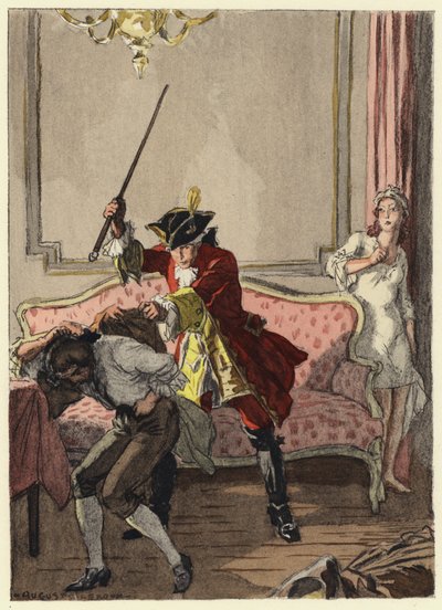 Illustrazione per le memorie di Casanova (litografia a colori) da Jules Marie Auguste Leroux