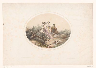 Nobile donna salta con il cavallo sopra una staccionata da Jules Marie Desandre