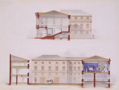 Palazzo Stroganov a San Pietroburgo. Piano della Facciata e Sezione, 1865 da Jules Mayblum